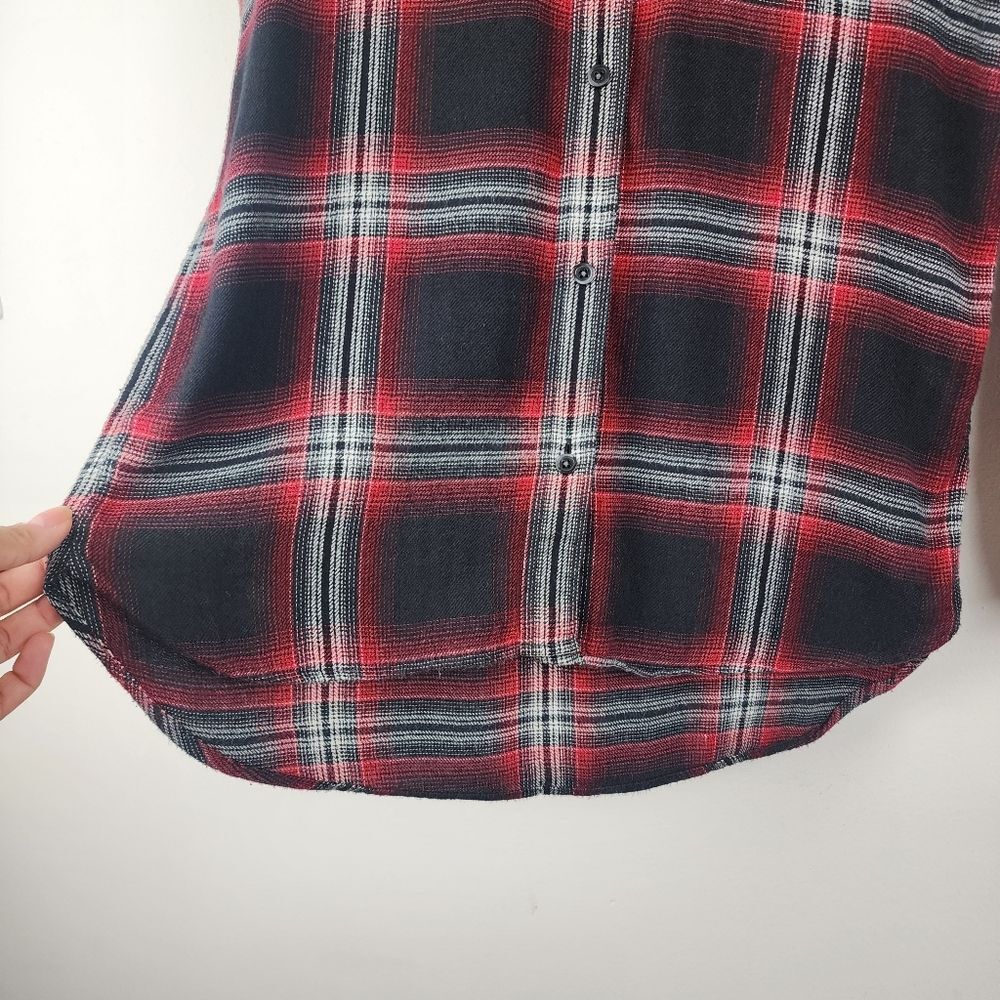 Madewell Button Up Flannel Shirt Top Blouse Black Red White Size XS - Picture 12 of 15